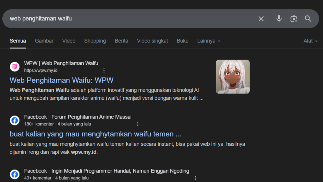 Hasil search WPW pada Google