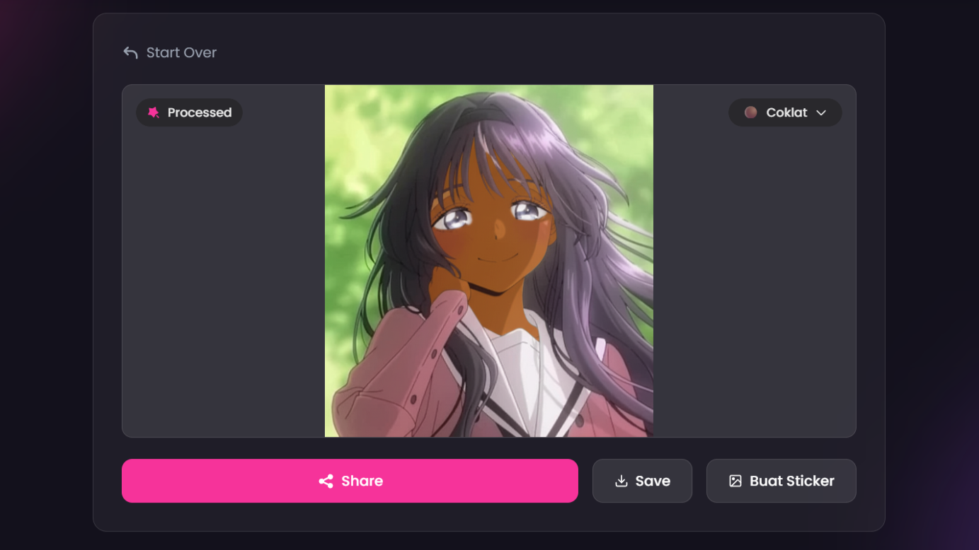 Hasil dari penghitaman dengan filter Coklat
